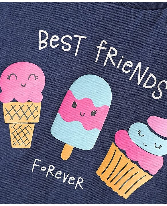 Babyhug Cotton Knit Half Sleeves Capri Night Suit With Ice Cream Print - Navy Blue