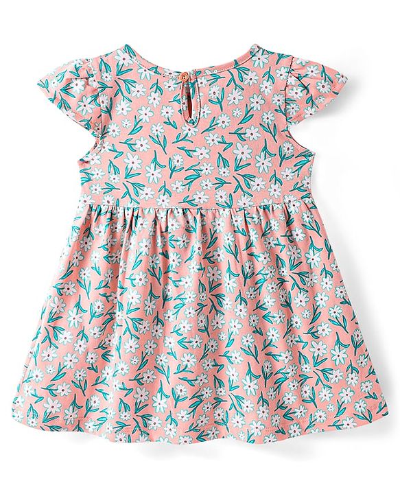 Babyhug Single Jersey Knit Cap Sleeves Floral Printed Dresses Pack of 2 - Aqua Blue & Peach
