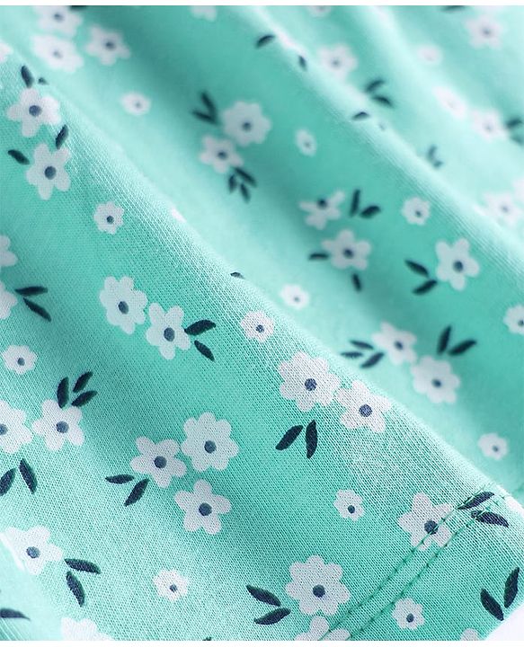 Babyhug Single Jersey Knit Cap Sleeves Floral Printed Dresses Pack of 2 - Aqua Blue & Peach
