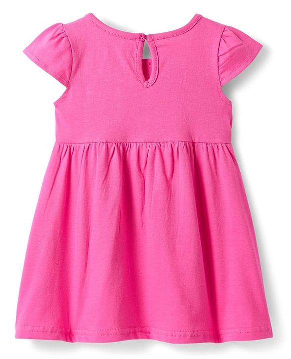 Babyhug Single Jersey Knit Half Cap Sleeves Anti Bacterial Floral Printed Frock with Bow Applique Pack of 2 - Dark Pink & Green