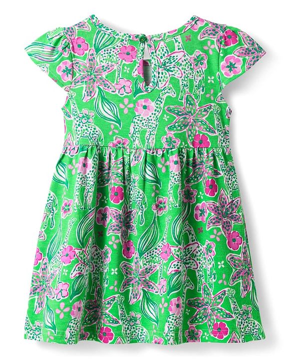 Babyhug Single Jersey Knit Half Cap Sleeves Anti Bacterial Floral Printed Frock with Bow Applique Pack of 2 - Dark Pink & Green