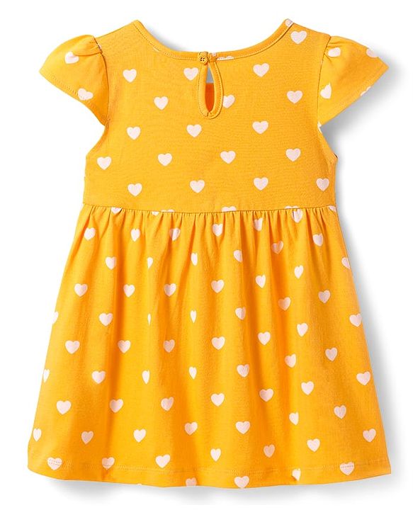 Babyhug Single Jersey Knit Half Sleeves Frocks with Floral & Heart Print & Bow Applique Pack Of 2 - Navy Blue & Yellow