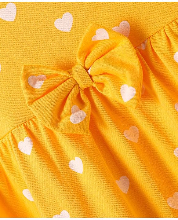 Babyhug Single Jersey Knit Half Sleeves Frocks with Floral & Heart Print & Bow Applique Pack Of 2 - Navy Blue & Yellow