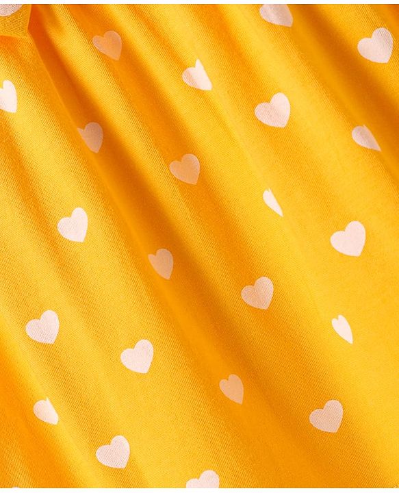 Babyhug Single Jersey Knit Half Sleeves Frocks with Floral & Heart Print & Bow Applique Pack Of 2 - Navy Blue & Yellow
