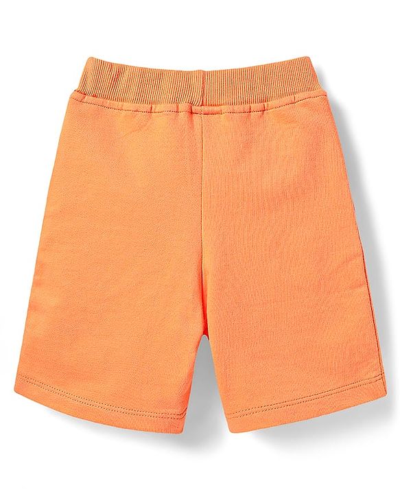Babyhug Single Jersey Knit Sleeveless Cut & Sew T-Shirt & Shorts Set with Text Print & Tape Detailing - Blue & Orange