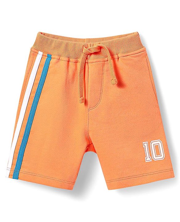 Babyhug Single Jersey Knit Sleeveless Cut & Sew T-Shirt & Shorts Set with Text Print & Tape Detailing - Blue & Orange