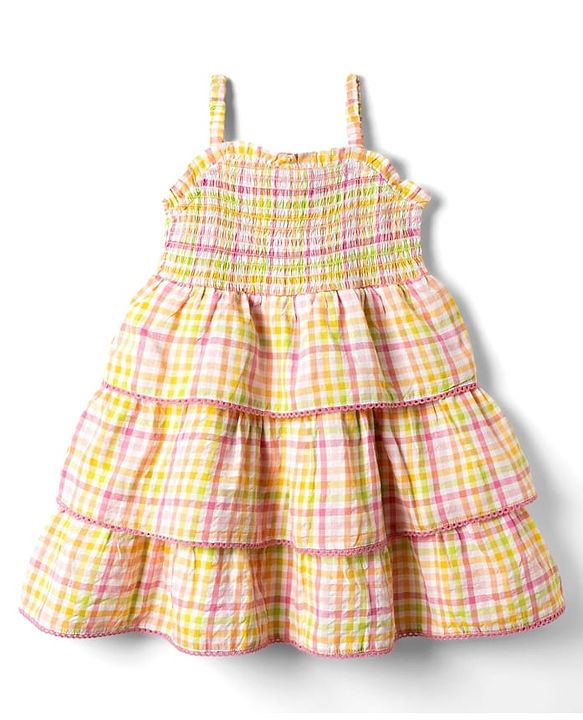 Babyhug Rayon Woven Sleeveless Layered Frock with Smocking Detailing & Stripes - Multicolour