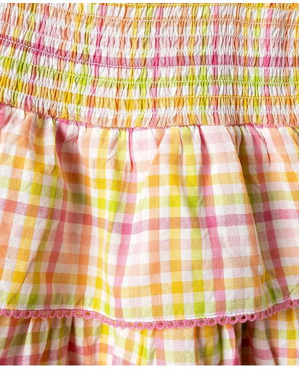 Babyhug Rayon Woven Sleeveless Layered Frock with Smocking Detailing & Stripes - Multicolour