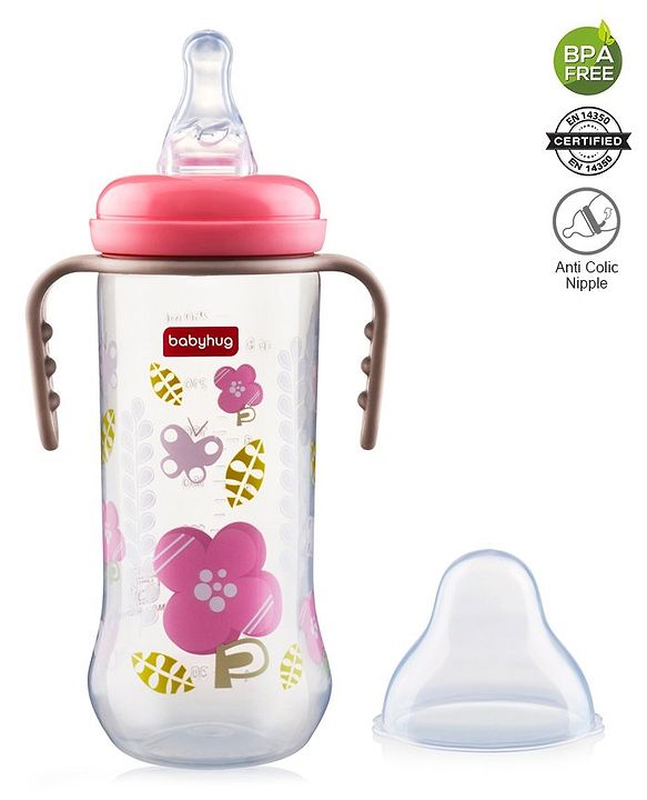 Babyhug Polypropylene Anti-Colic Sterilizable Feeding Bottle With Handle Pink - 250 ml