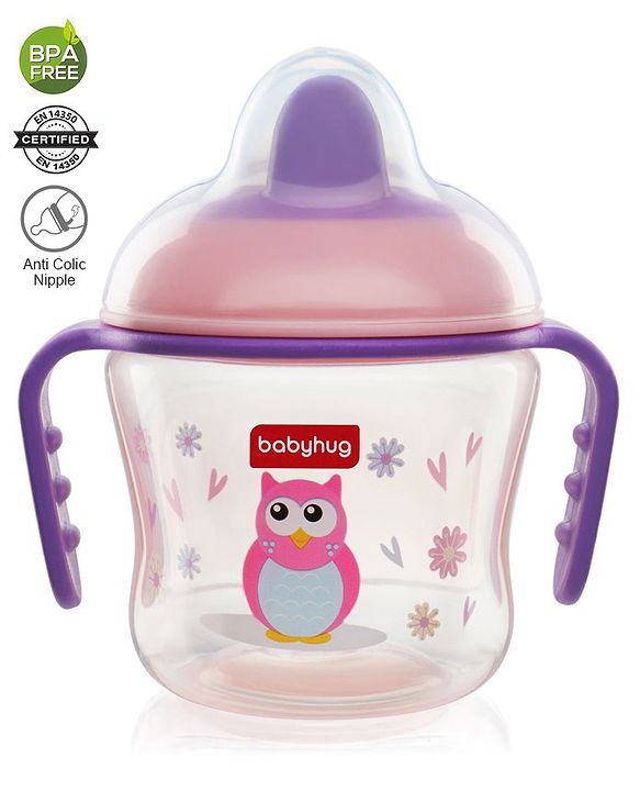 Babyhug Hard Spout Baby Sipper Cup with Anti-Spill Design, Pink & Purple-150 ml | BPA Free | Twin Handle | Lightweight