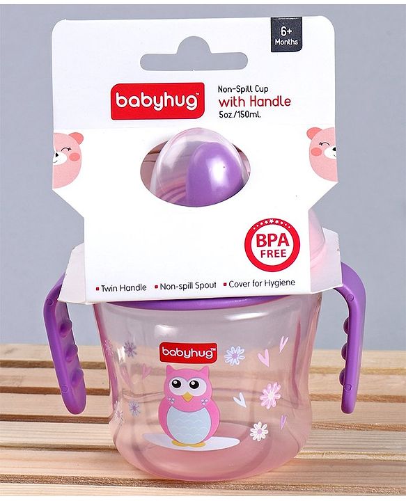 Babyhug Hard Spout Baby Sipper Cup with Anti-Spill Design, Pink & Purple-150 ml | BPA Free | Twin Handle | Lightweight