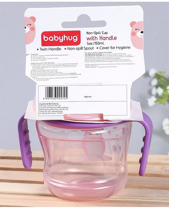 Babyhug Hard Spout Baby Sipper Cup with Anti-Spill Design, Pink & Purple-150 ml | BPA Free | Twin Handle | Lightweight