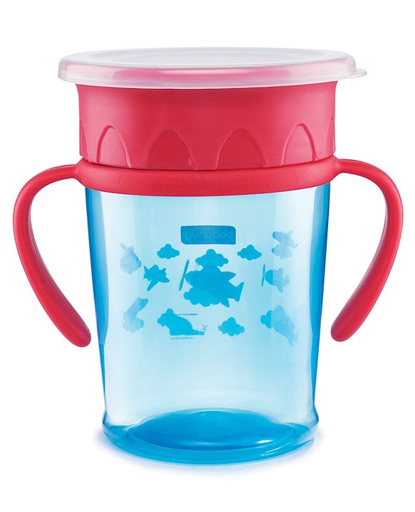 Babyhug 360° Spill-Proof Training Sipper Cup with All-Round Drinking Edge, Blue & Red  360 ml | Spill Resistant | BPA Free | Soft Silicone | Dual Handle |EN Certified