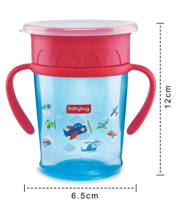 Babyhug 360° Spill-Proof Training Sipper Cup with All-Round Drinking Edge, Blue & Red  360 ml | Spill Resistant | BPA Free | Soft Silicone | Dual Handle |EN Certified