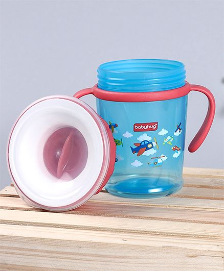 Babyhug 360° Spill-Proof Training Sipper Cup with All-Round Drinking Edge, Blue & Red  360 ml | Spill Resistant | BPA Free | Soft Silicone | Dual Handle |EN Certified