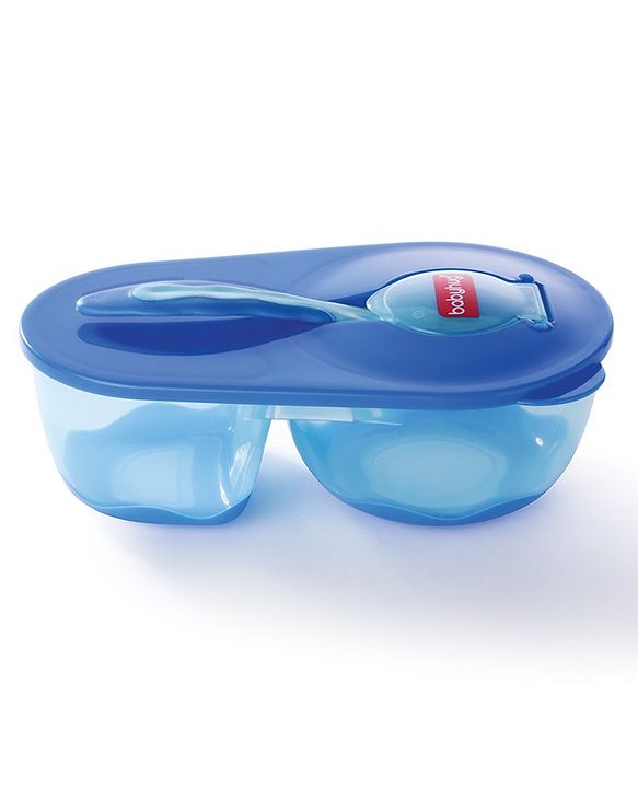 Babyhug Compartment Feeding Bowl With Lid & Spoon Blue - 220 ml