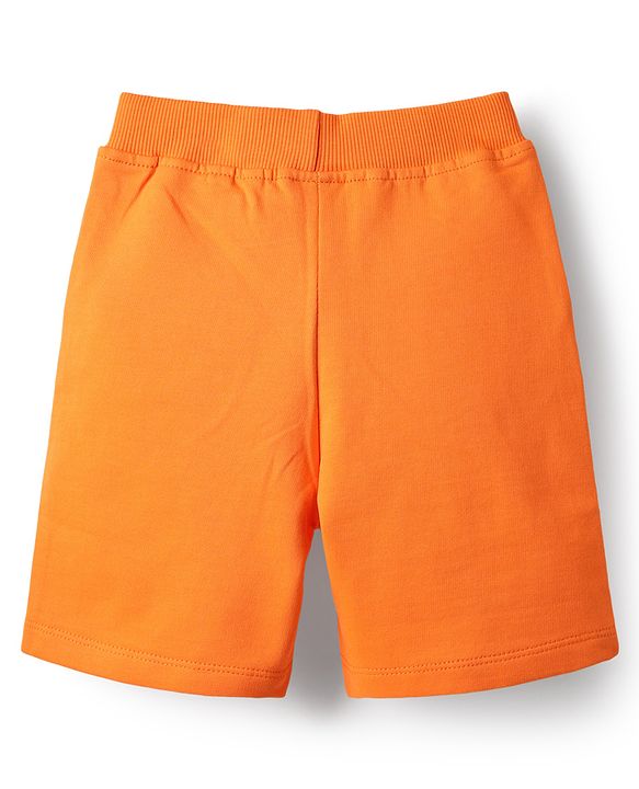 Babyhug Single Jersey Knit Half Sleeves T-Shirt & Shorts Set with Animal & Friends Forever Text Print - Orange & Blue