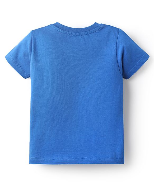 Babyhug Single Jersey Knit Half Sleeves T-Shirt & Shorts Set with Animal & Friends Forever Text Print - Orange & Blue