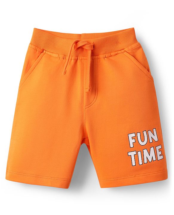 Babyhug Single Jersey Knit Half Sleeves T-Shirt & Shorts Set with Animal & Friends Forever Text Print - Orange & Blue
