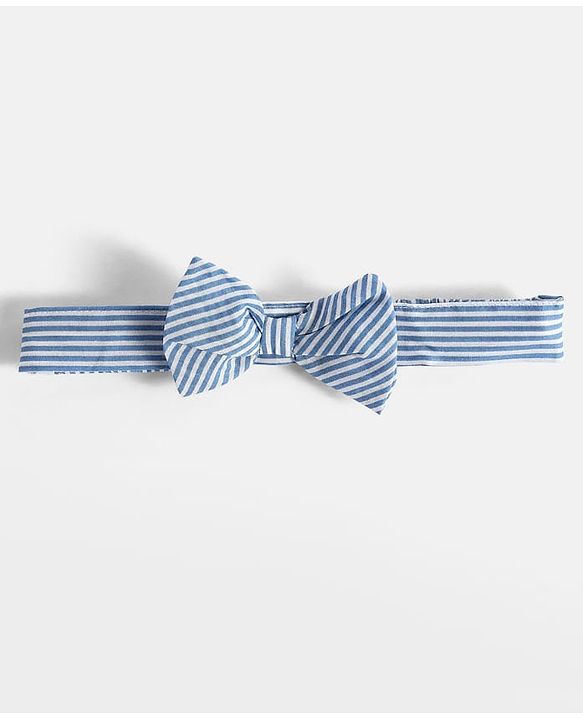 Babyhug Rayon Woven Sleeveless Striped Frock with Headband & Bow Applique - Light Blue