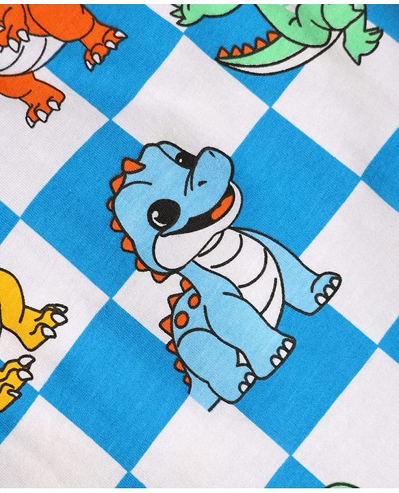 Babyhug Single Jersey Knit Sleeveless Tank T-Shirt & Shorts Co-Ord Set With Dino Print - Blue & White