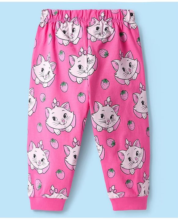 Babyhug Disney Single Jersey Knit Full Sleeves Night Suit with Marie Graphics - White & Pink