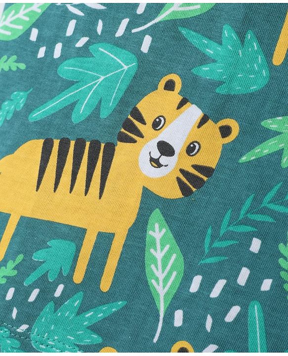 Babyhug Single Jersey Knit Sleeveless Tank T-Shirt & Shorts Set With Tiger Print - Green & Brown