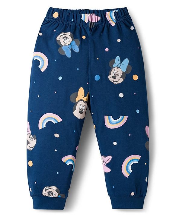 Babyhug Disney Single Jersey Knit Full Sleeves Night Suit With Minnie Mouse Family Graphics - Pink & Navy Blue