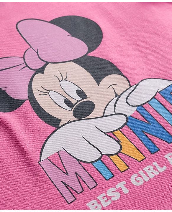 Babyhug Disney Single Jersey Knit Full Sleeves Night Suit With Minnie Mouse Family Graphics - Pink & Navy Blue