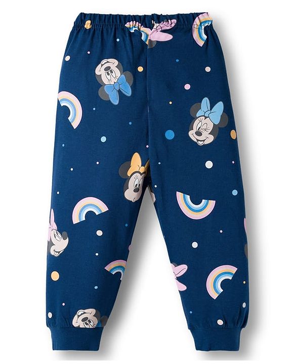 Babyhug Disney Single Jersey Knit Full Sleeves Night Suit With Minnie Mouse Family Graphics - Pink & Navy Blue