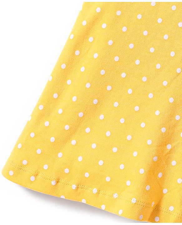Babyhug Cotton Knit Frill Sleeves Nighty with Polka Dots Print - Yellow