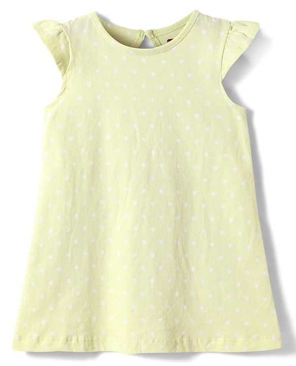 Babyhug Cotton Knit Cap Sleeves Nihgty with Polka Dots Print - Yellow