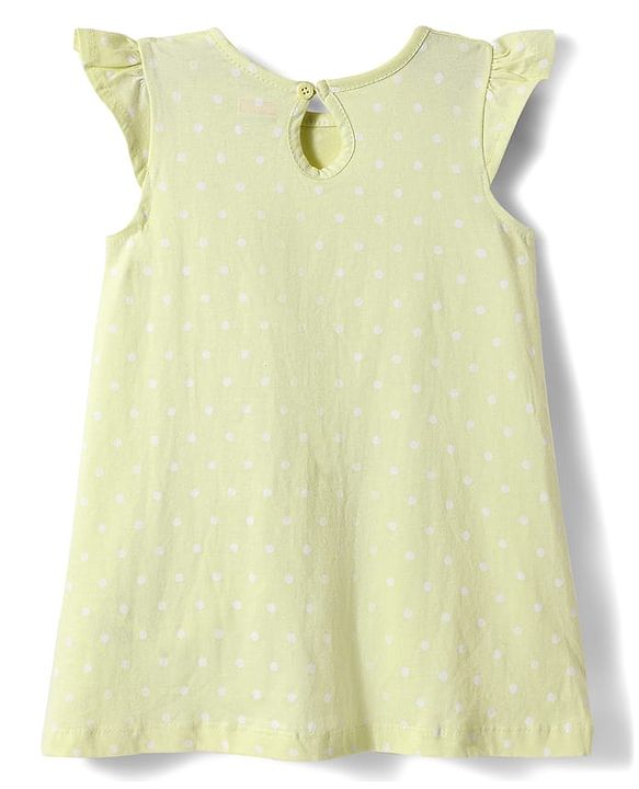 Babyhug Cotton Knit Cap Sleeves Nihgty with Polka Dots Print - Yellow