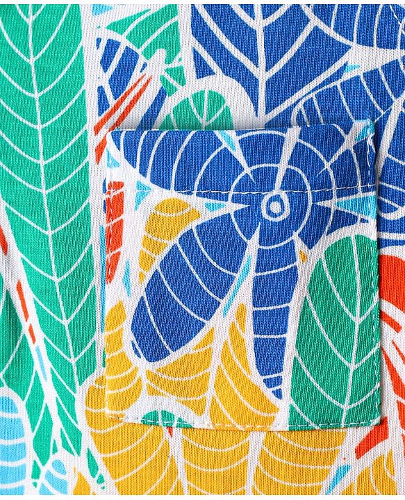 Babyhug Single Jersey Knit Sleeveless T-Shirt & Shorts with Leaf Print - Blue