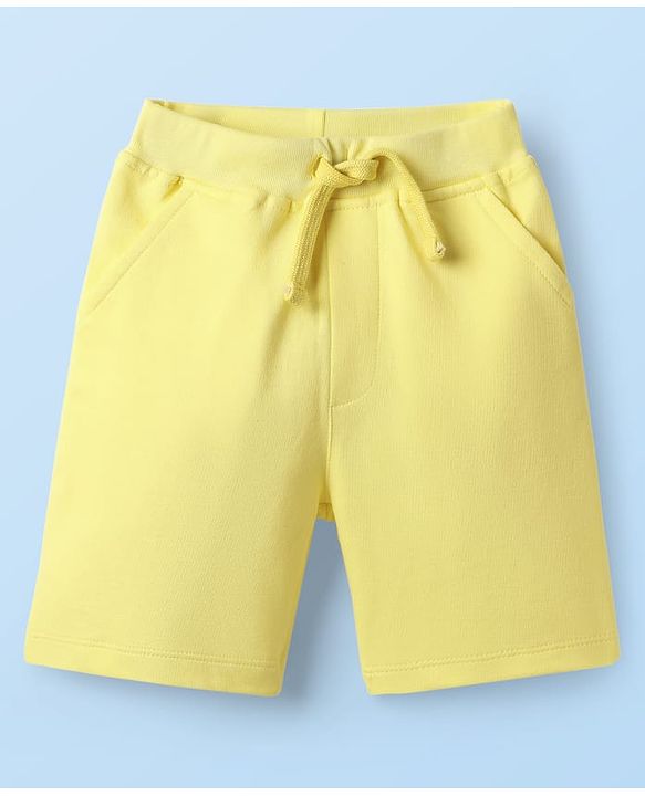 Babyhug Single Jersey Knit Half Sleeves Striped Henley T-Shirt & Shorts Set - Yellow