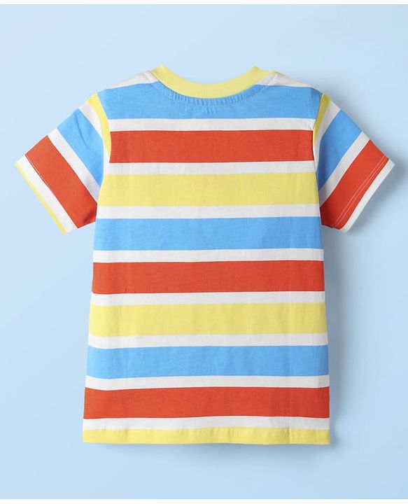 Babyhug Single Jersey Knit Half Sleeves Striped Henley T-Shirt & Shorts Set - Yellow