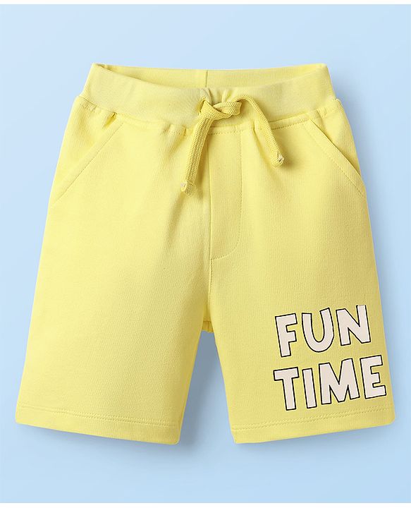 Babyhug Single Jersey Knit Half Sleeves Striped Henley T-Shirt & Shorts Set - Yellow