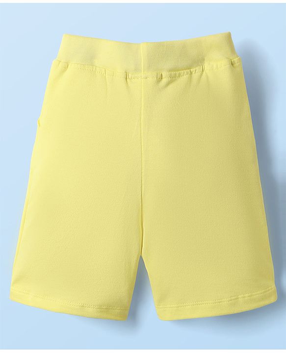 Babyhug Single Jersey Knit Half Sleeves Striped Henley T-Shirt & Shorts Set - Yellow
