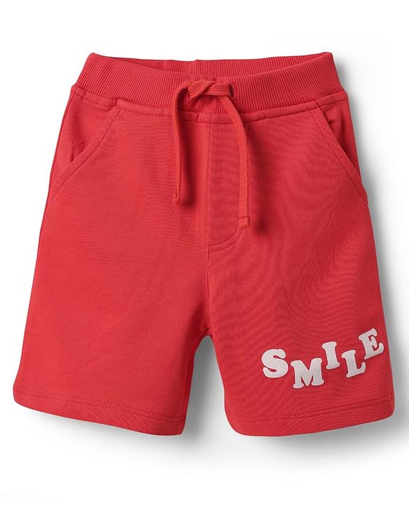 Babyhug Single Jersey Knit Sleeveless T-Shirt and Shorts Set with Rainbow & Smile Text Print - Navy Blue & Red