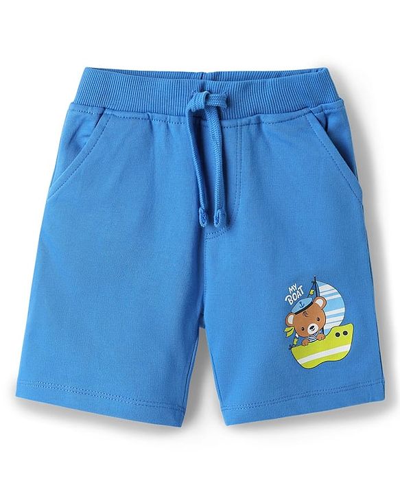 Babyhug Single Jersey Knit Sleeveless Tank T-Shirt & Shorts Set with Teddy Print - Limegreen & Blue