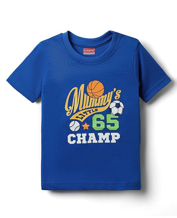 Babyhug Cotton Knit Half Sleeves T-Shirt With Sport Text Print - Blue