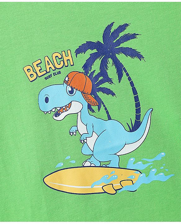 Babyhug Cotton Knit Half Sleeves T-Shirt with Dino Print - Light Green