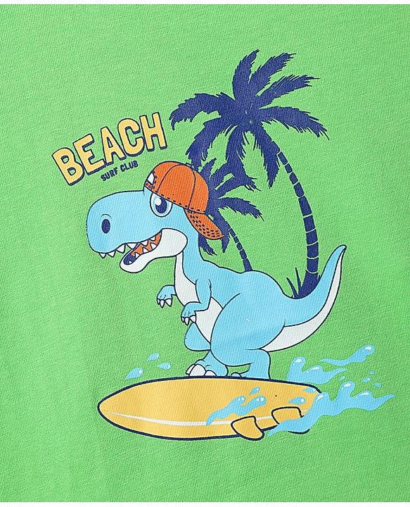 Babyhug Cotton Knit Half Sleeves T-Shirt with Dino Print - Light Green