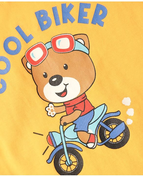 Babyhug Cotton Knit Half Sleeves T-Shirt with Bear Print - Yellow