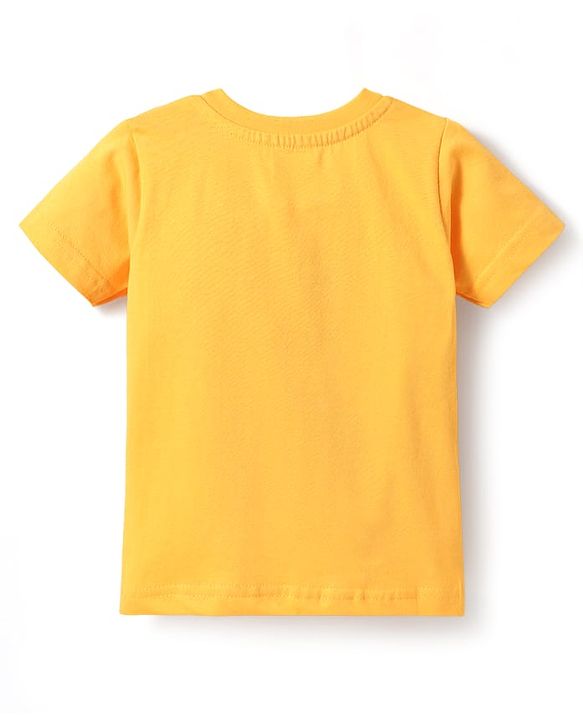Babyhug Cotton Knit Half Sleeves T-Shirt with Bear Print - Yellow