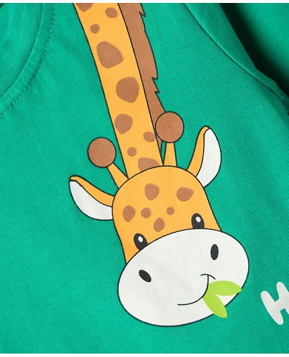 Babyhug Cotton Knit Half Sleeves T-Shirt with Giraffe Print - Mint