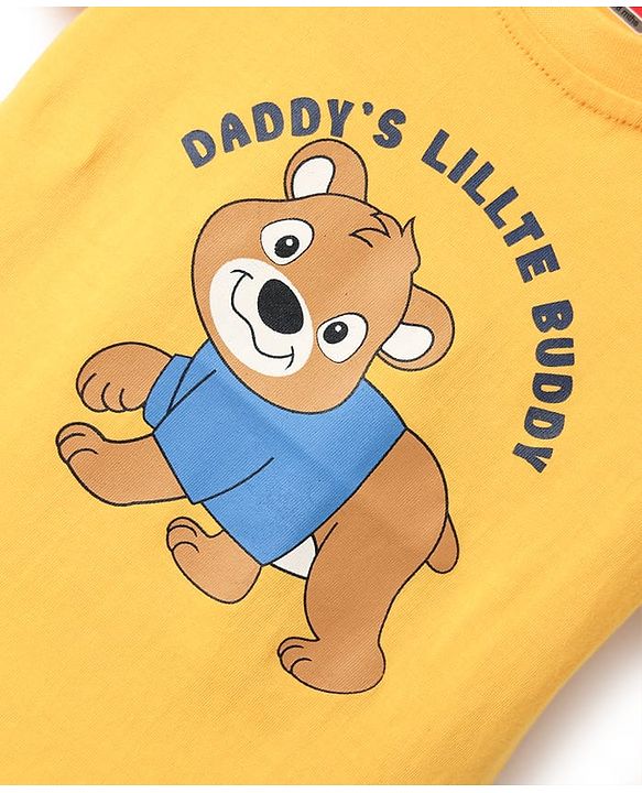 Babyhug Cotton Knit Half Sleeves T-Shirt with Bear Print - Yellow