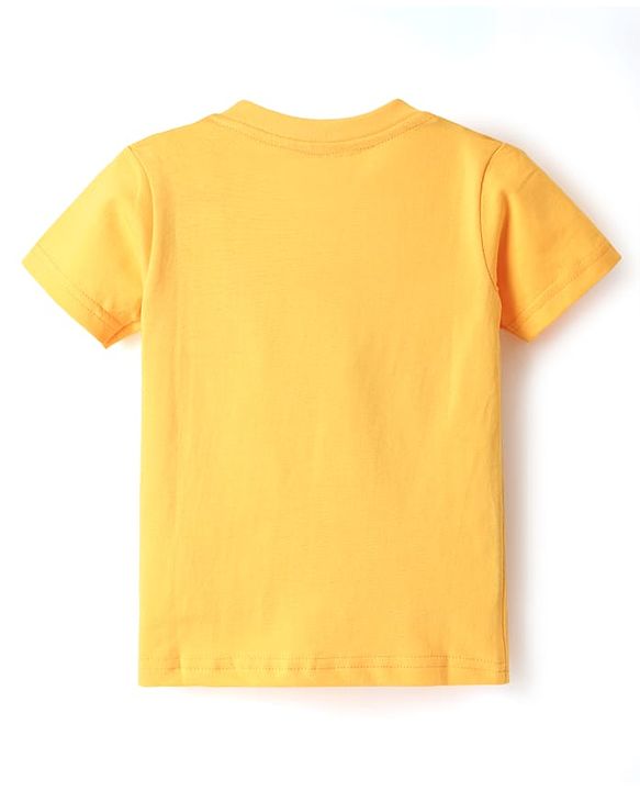 Babyhug Cotton Knit Half Sleeves T-Shirt with Bear Print - Yellow