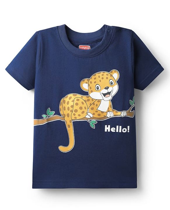 Babyhug Cotton Knit Half Sleeves T-Shirt With Tiger Print - Navy Blue