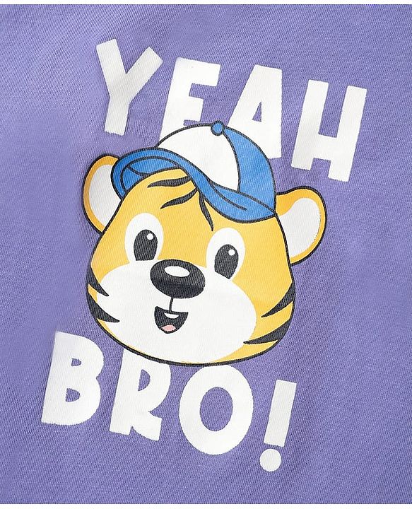 Babyhug Cotton Knit Half Sleeves T-Shirt with Cub Print - Purple